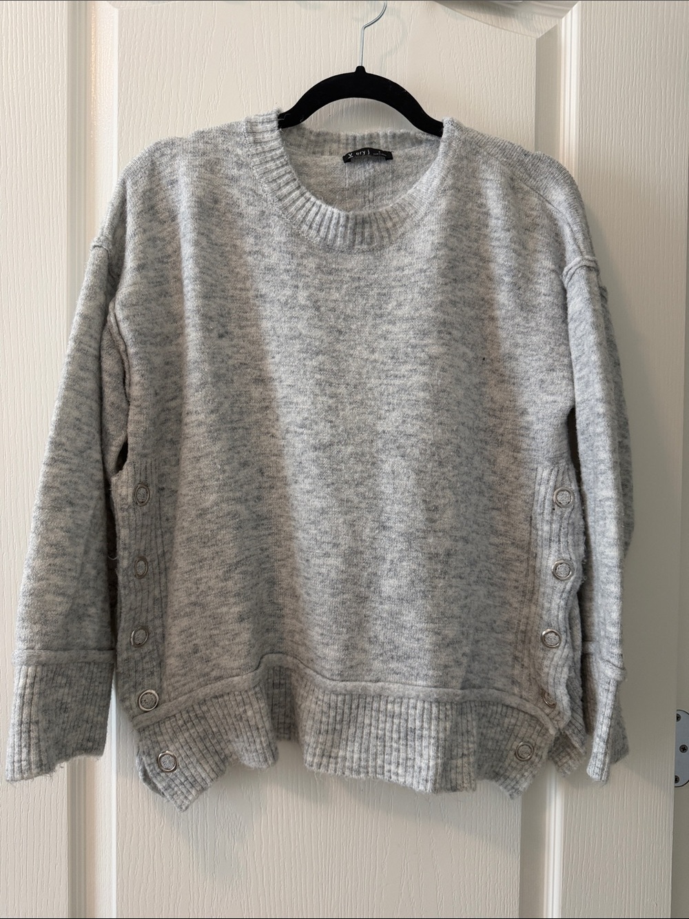 Very J Light Grey Crewneck Sweater with Side Buttons